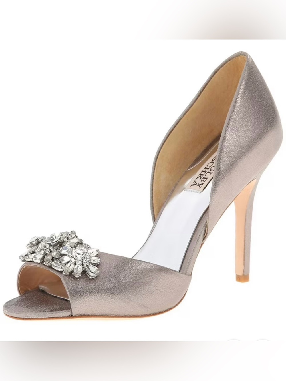 Badgley Mischka Metallic Silver Open-Toe Crystal-Embellished Pump